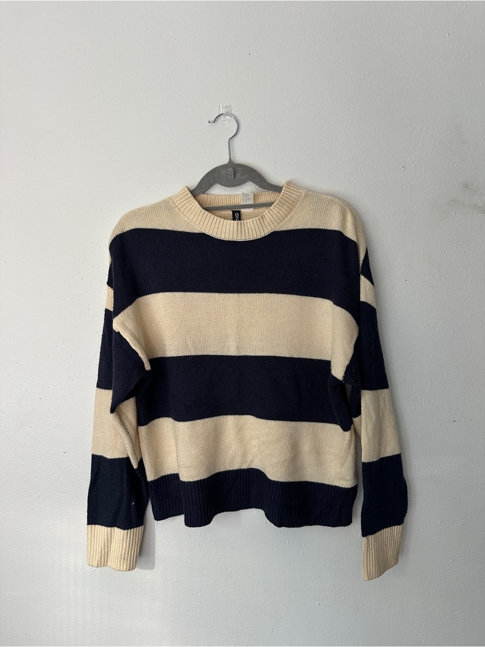 H&M Striped Crewneck Sweater - Navy and Cream